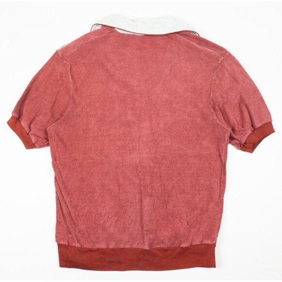 Vintage 50s Terry Cloth Polo Shirt Men's Fits Small Red White Piped Resortwear - Picture 2 of 15